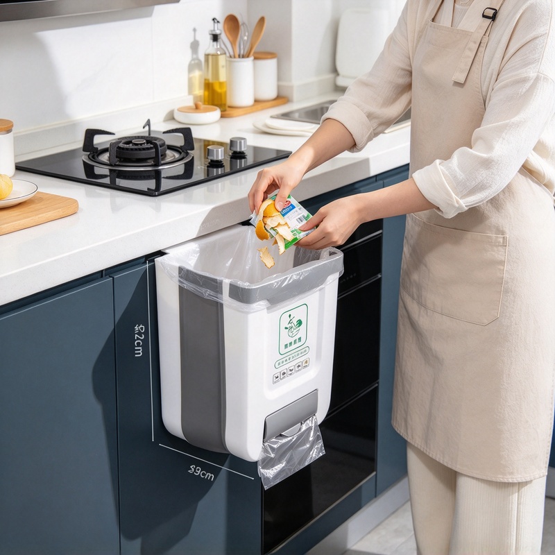 Commercial Kitchen Bin - Wandmontierter, zusammenklappbarer, schlanker, wasserdichter 10-Liter-Mülleimer, hängender