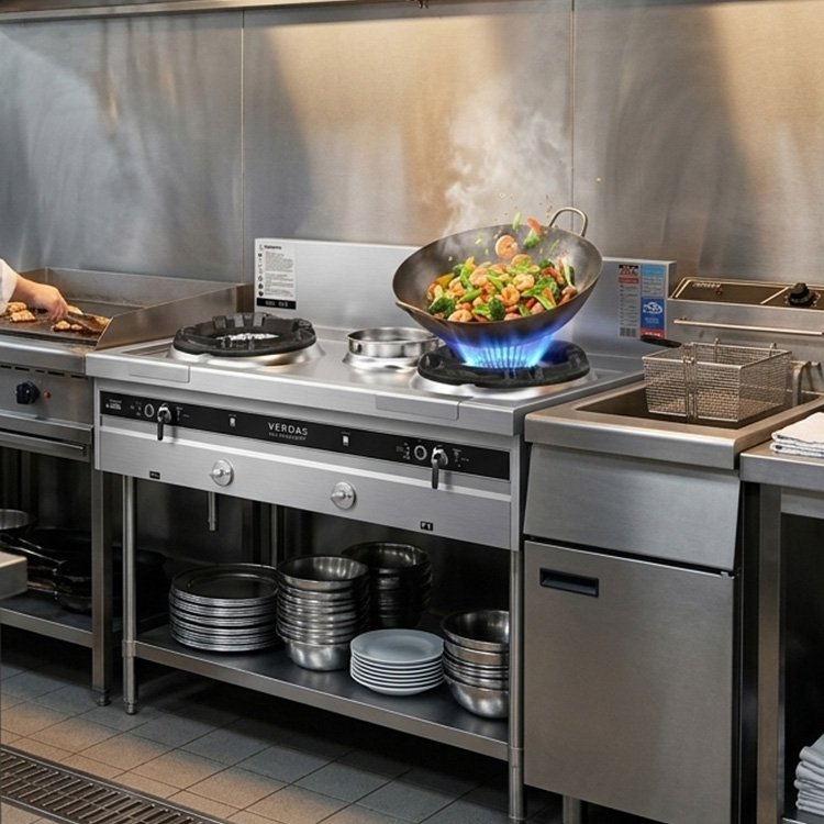 Range Commercial Kitchen - Ko-Restaurant Küchenausstattung Edelstahl Doppelbrenner Gasherd Große